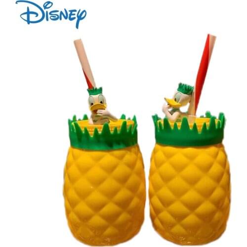 Disney Genuine Pineapple Three-dimensional Straw Cup Donald Duck Covering Mouth Anime Action Figure Drink Water Bottle Kids Gift