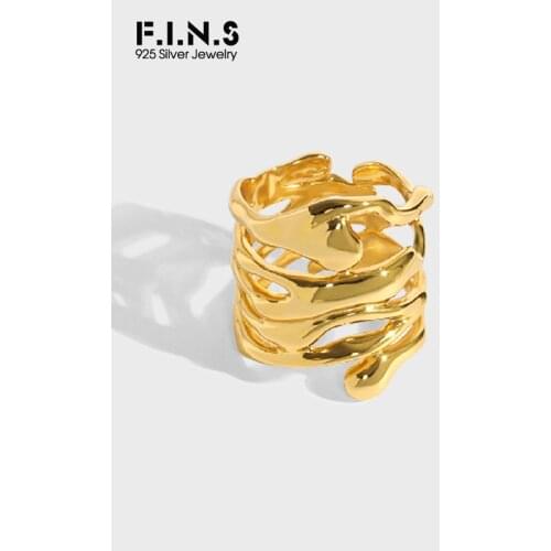 F.I.N.S 2021 Trendy INS Multi-Layer Wide Glossy 925 Silver Rings for Women S925 Sterling Silver Textured Statement Cuff Ring