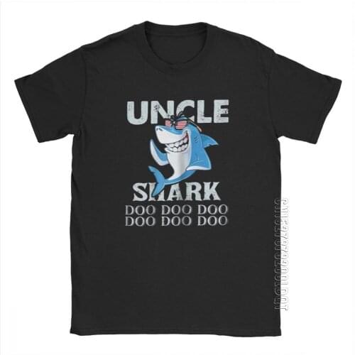Uncle Shark Doo Doo T-Shirts For Men Uncle Shark Daddy Shark Gifts Basic Tees Crew Neck 100% Cotton Clothes Plus Size T Shirts