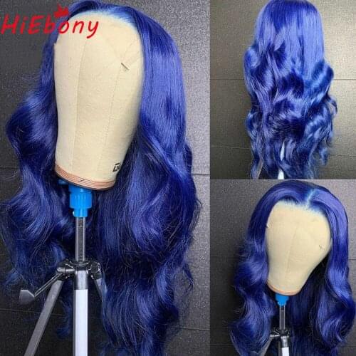 HiEbony Remy Human Hair Preplucked Lace Front Wig Blue Wave 180% density 13x4 Glueless Lace Front Wigs Free Part Wigs with Baby