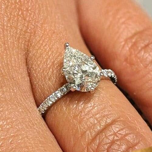 Huitan Temperament Sweet Design Bridal Wedding Ring Water Drop Cubic Zirconia White Elegant Accessories for Women Trendy Jewelry