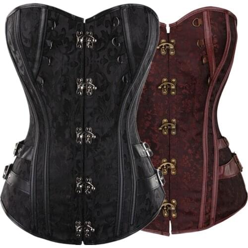 Women Gothic Overbust Sexy Corset Steampunk Retro Bustiers Jacquard Rivet Closure Buckle Vintage Corselet Top S-6XL