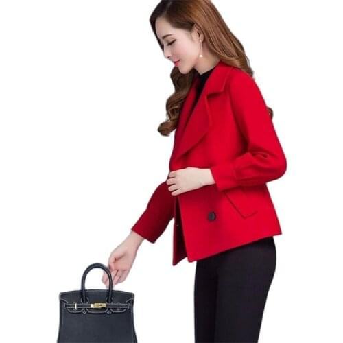 Blended Woolen Coat Fashion Spring Autumn Womens Wool Jacket Short Double Breasted Female Outwear Tops Mother Clothes Red Q71
