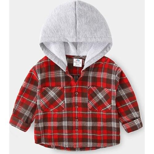 Baby Boys Jackets 2020 Spring Autumn New Childrens Clothing Kids Boys Fashion Plaid Shirt Coat Boys Hooded Long Sleeve Jackets