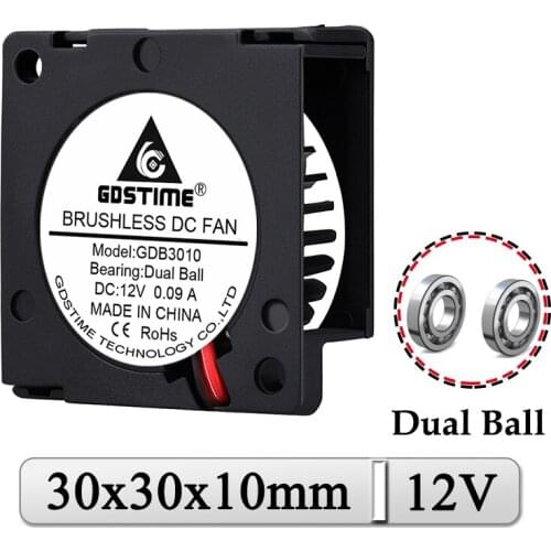 1Pcs Gdstime DC 12V Fan 30mm 30x30x10mm Dual Ball Bearing Mini Radial Cooler 3cm 30mmx10mm Laptop Micro Turbo Blower Fan
