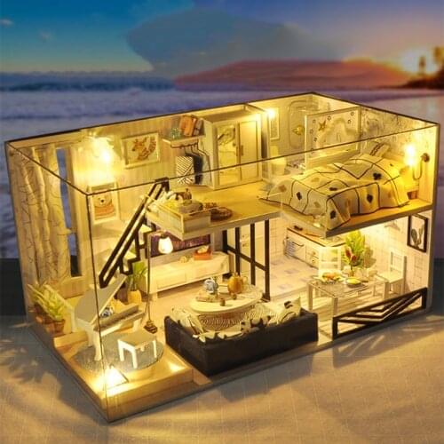 Dollhouse Miniature with Furniture, DIY Wooden Dollhouse Kit Plus Dust Proof 634F