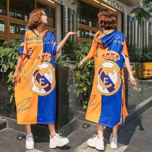 Oversize Fashion Long Loose and Thin Cartoon Print Hooded T-shirt Skirt Birthday Dress for Women Dress for Women Plus Size