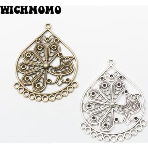 New Fashion 4pieces/bag 55*40mm Zinc Alloy Peacock Shape Connector Charms Linker for DIY Earrings Necklace Jewelry Accessories