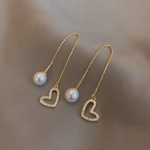 2021 New Classic Pearl Pendant Peach Heart Love Modeling Ear Line Fashion Korean Jewelry For Woman Party Girl’s Dangle Earrings