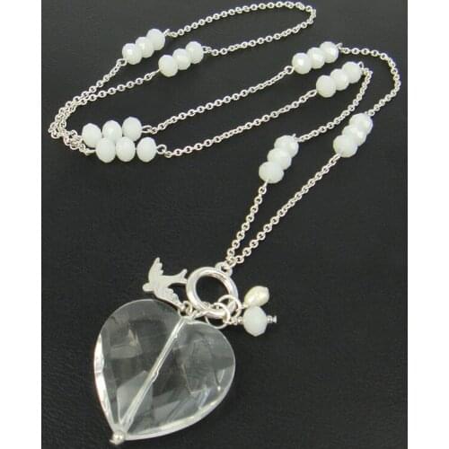 New arrival big crystal heart charm & bird pendant with glass beads women gift necklace
