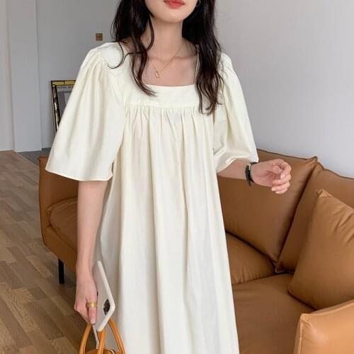 2021 New Women Summer Casual Oversize Long Dress Square Collar Loose Waist Straight Pullover Maxi Sundress
