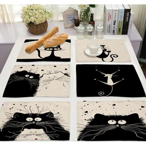 Placemat Black And White Cat Print Fashion Dish Glass Bar Mat Drink Coasters Cup Placemat Home Textile Kitchen Table 42*32cm
