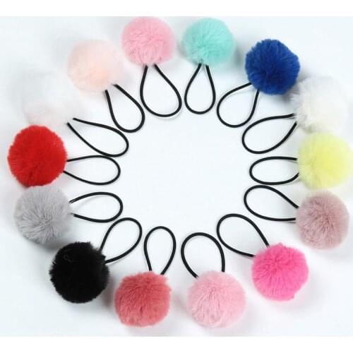 1pc Solid Color Kids Hair Rope Elastic Lovely Plush Pompom Decor Hair Tie Ponytail Holder Hair Accessories For Women Girls
