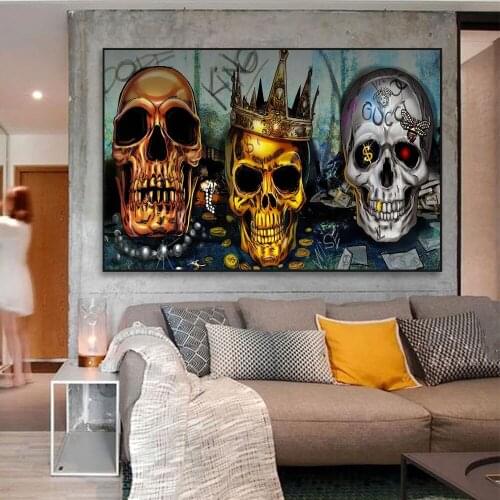 Luxury Golden Silver Crown Skull With Jewelry Wall Abstract Posters And HD Prints Canvas Art Painting For Living Room Home Decor