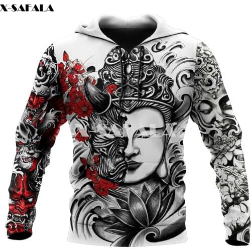 Samurai Tattoo Buddhism and Oni Mask 3D Print XS-7XL Hoodie Man Women Harajuku Outwear Zipper Pullover Sweatshirt Unisex-1