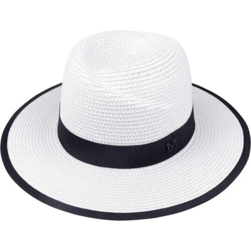 2018 Fashion New Elegant Black Jazz Hats For Women White Sun Hat Men Formal Blue Summer Beach Cap Letter M Fedora Straw Hat