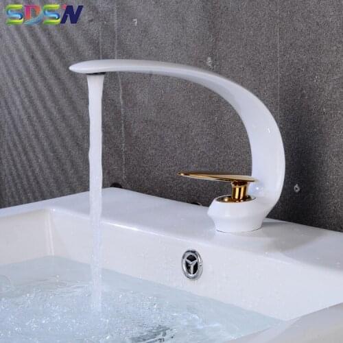 Bathroom Faucet SDSN Deck Mounted White Gold Basin Faucet Singl Lever Bathroom Basin Faucet Quality Brass Bathroom Mixer Tap