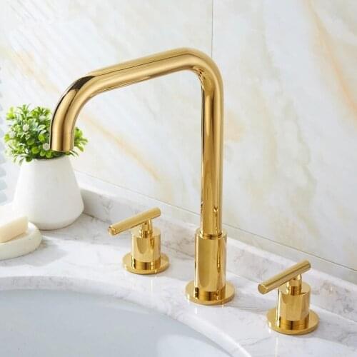 Bathroom Faucets Soild Brass Widespread Sink Mixer Rotatable Basin Tap Hot & Cold Dual Handle Gold/Black/Chrome New Arrivals