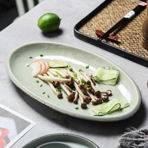 Stoneware Retro Tableware Large Plate Fruit Plate Flat Western Dinner Plate Handmade Creative Plate Fish Plate