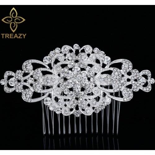 Treazy European Design Floral Wedding Hair Accessories Crystal Bridal Hair Combs Wedding Hair Jewelry Hot Selling Veil Jewelry