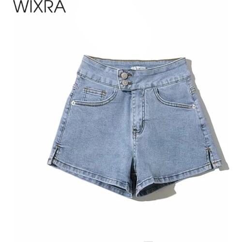 Wixra Women Stretchy Denim Shorts Summer Skinny Style Female High Waist Double Button Pockets Casual Clothing