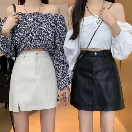 A-line Half-length Skirt Autumn 2021 New Female High-waisted Thin Split Hip Short Skirt Black All-match Leather Skirt