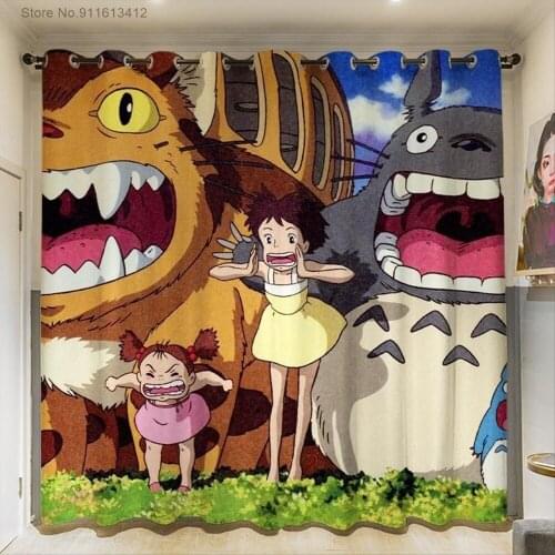 Cartoon Totoro Curtains For Kids Living Room Bedroom Healing Anime Window Treatment Drapes Ultra-thin Micro Shading Curtains