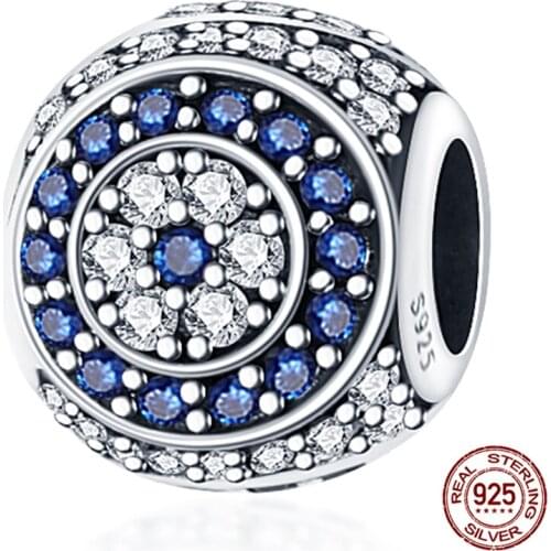 Pure 925 Sterling Silver Blue Zircon Charms Beads Fit Original Pandora Bracelet Bangle Evils Eyes Beads Jewelry For Women