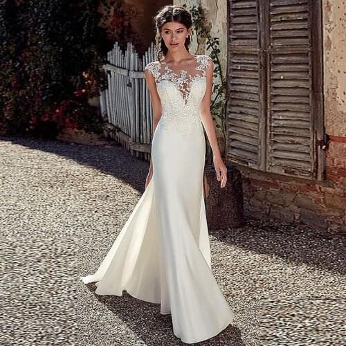 Fashion Sexy Wedding Dress Appliques Sleevesless Custom Made Satin Bridal Gowns Vestidos De Noiva