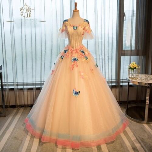 100%real luxury light blue pink butterfly fairy ball gown stuido princess ball gown medieval dress/victorian dress belle ball