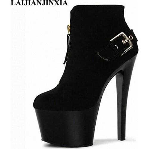 17cm high heels boots platform autumn boot black sexy ankle boots women Thick Heel shoes