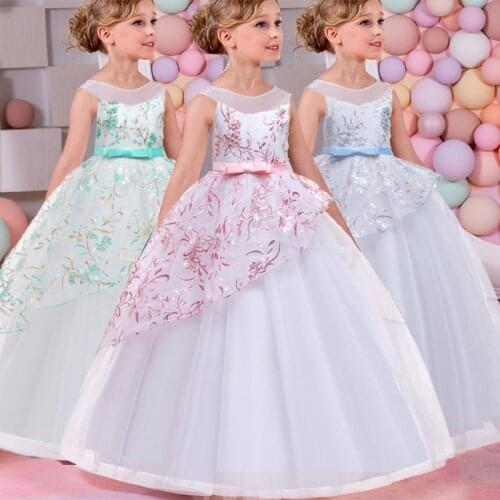 2021 Summer Pink White Girl Party Wedding Dress Kids Clothes For Baby Children Clothing Princess Dress 10 12 Years Vestidos
