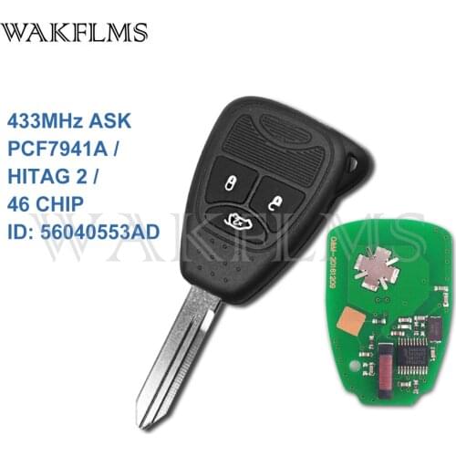3 Button Smart Remote Key Fob With ID46 Chip 433mhz for Chrysler 300C Sebring PT Cruiser 56040553AD No Mark
