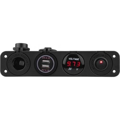 4 In 1 Car Cigarette Lighter Digital Voltmeter Dual Usb Power Charger 12V Power Socket Dustproof Waterproof With Rocker Switch