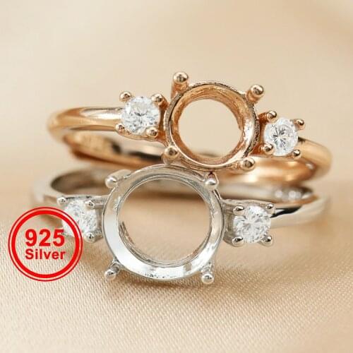 5-8MM round simple silver Gemstone CZ stone prong bezel solid 925 sterling silver adjustable ring settings 1214033