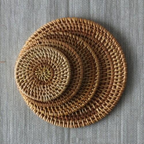 8cm 10cm 13cm 16cm Rattan Woven Handmade Cup Mat Bowl Pad Heat Insulation Cup pads Tea Cup Milk Mug Coffee Cup Coaster Kitchen