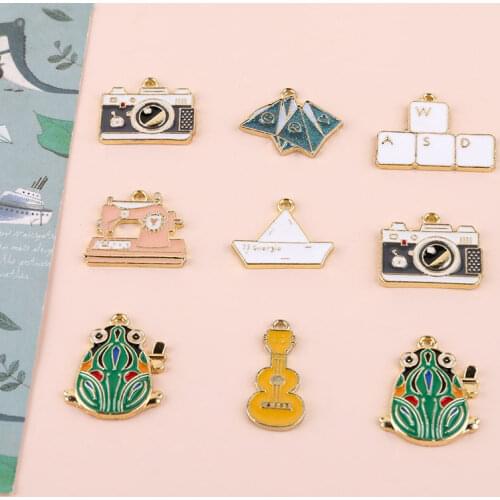 6pcs Childhood Nostalgia Series Girls Cartoon Earrings Jewelry Guitar Frog Paper Boat Game Machine pendant DIY Keychain Material