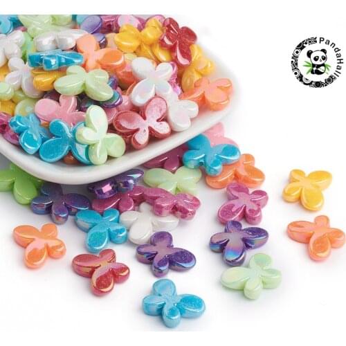 50/100 pcs Butterfly Acrylic Beads AB Color Plated Mixed Color Beads for Jewelry Making , 13x17.5x4.5mm,Hole: 1.5mm