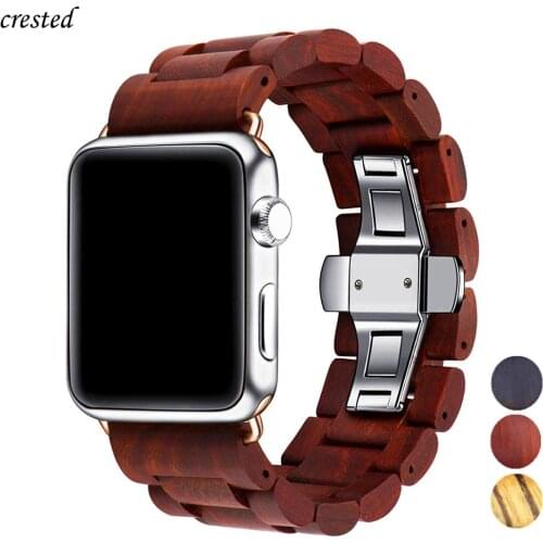 Wooden strap for Apple watch band 44mm 40mm iWatch band 42mm 38mm Metal Butterfly clasp bracelet Apple watch series 6 5 4 3 se