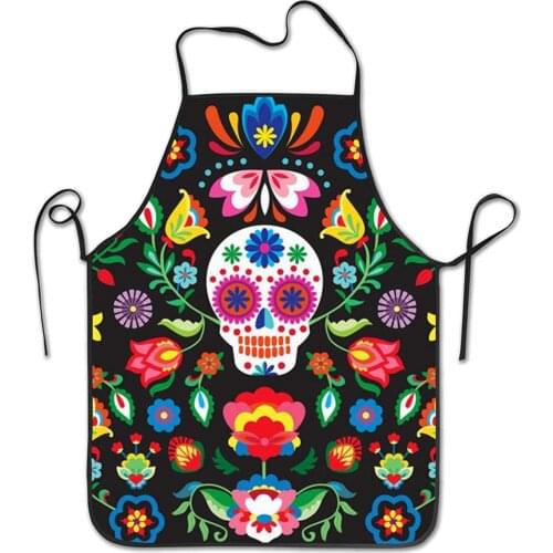 Apron Mexican Sugar Skulls Day of The Dead Flowers Bib Aprons Professional Chef Aprons Hostess Apron for Holidays Grill