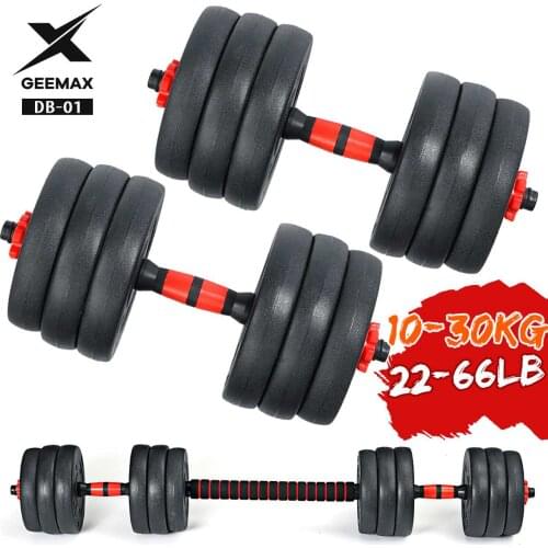 GEEMAX Gym Weight 10/20/30KG Dumbbell Adjustable Barbell Set with Bar Fitness Workout Non-Slip 2IN1 Exercise Sport Training Tool