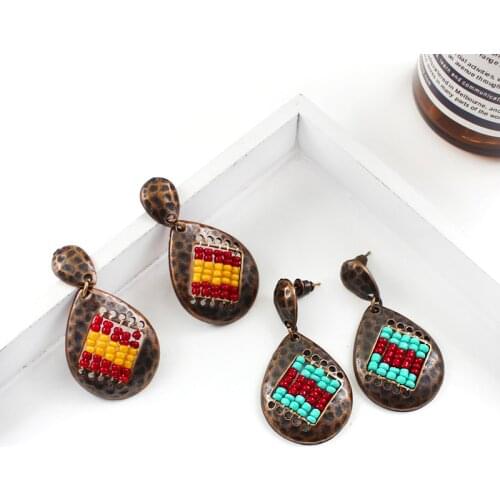 Bronze Water Drops Round Earrings Wavy Irregular Honeycomb Colored Beads Pendant Earrings Fashion Personality Vintage Jewelry