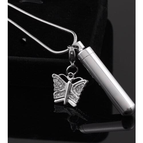 Cool Man Top Quality Butterfly Bottle 316L Stainless Steel Memorial Ash Keepsake Cremation Jewelry Pendant Necklace