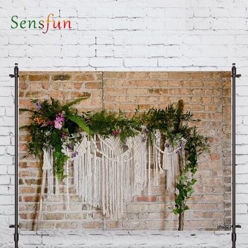 LEVOO Photographic Background Wreath Tassel Brick Wall Wedding Background Photobooth Photo Studio Fabric Shoot