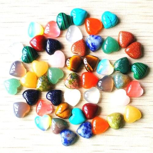 Fashion Natural Semi-precious Stone Cabochons Heart Shape Rose Quartz Turquoise Goldenstone Red Agate Cabochons For Rings 10mm
