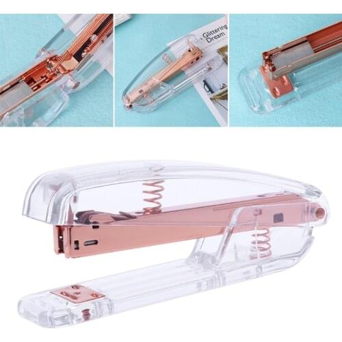 Fashion Rose Gold Stapler Acrylic Metal 24/6 26/6 Practical Manual Staplers Tool M2EC