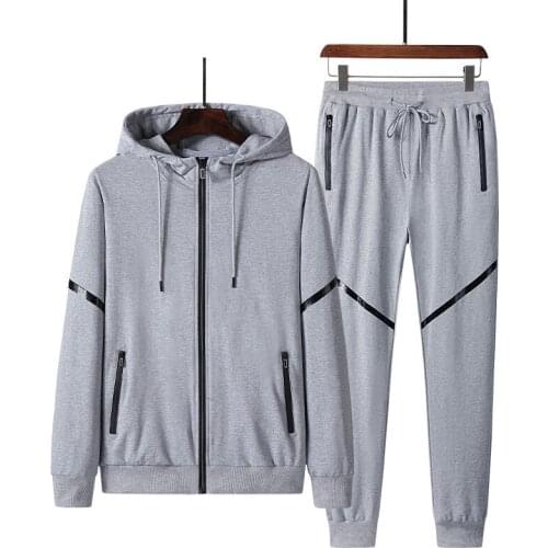 Autumn New MenS Sportswear Sets Casual Spring Jogging Sport Suits Male Fashion Tracksuit Hooded Zipper Coat + Pants Plus Size