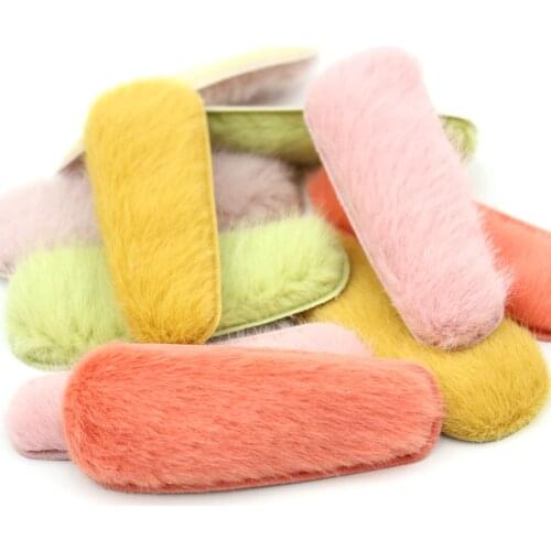 25Pcs 3*7.8cm Plush BB clip cover Padded Appliques for childrens crafts furry headwear DIY Hairpin Decor Accessoires wholesale
