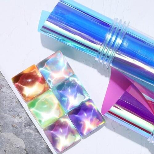 1 Box Aurora Nails Glass Foil Film Sticker Cellophane Paper Colorful Transfer Sliders Laser Jewelry Candy Paper Manicures Tips