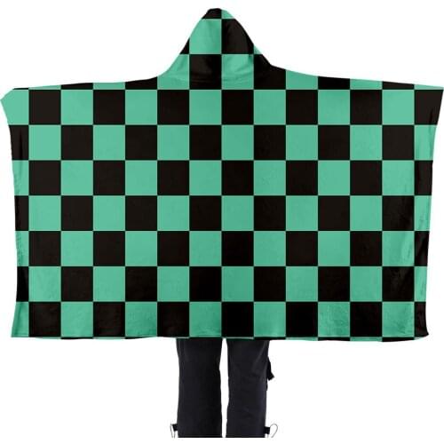 New Anime Demon Slayer Cosplay Fashion Riman Print Pattern Hooded Blanket Home Furnishing Hooded Lazy Blanket Flannel Cape